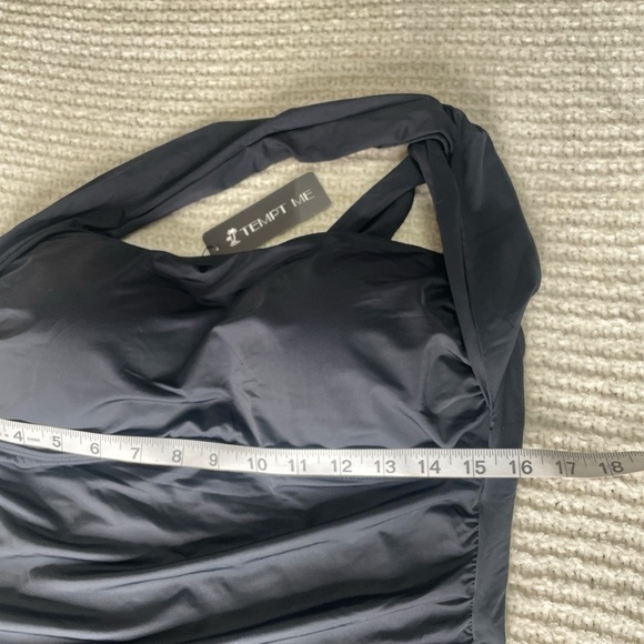 Y2K Tempt Me Ruched Black Halter Tankini Top - Ruched Swimwear BNWT XL - Picture 4 of 9